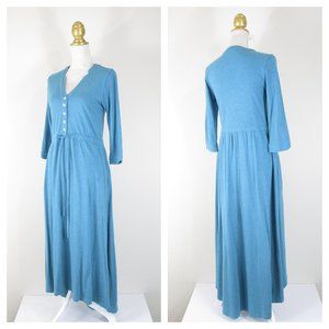 Soft Surroundings Womens Solid Blue V-neck Henley Midi Maxi Dress Size XS